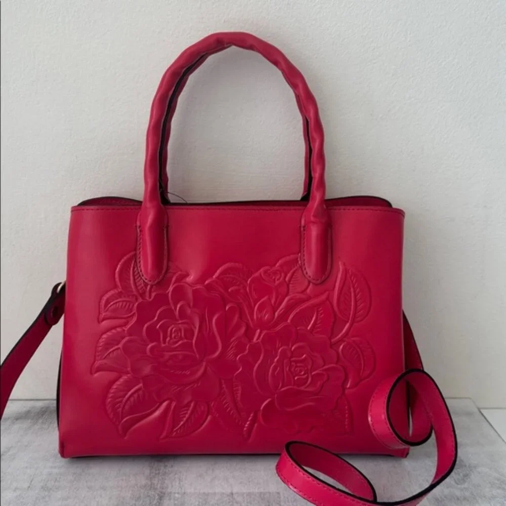 Patricia Nash Genovese Leather Top Handle Crossbody Rose Tooled Passion Handbag